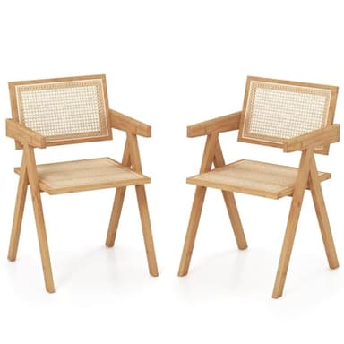 FANTASK Lot de 2 chaises en rotin pour Cuisine, Salon, Salle à Manger, en Bambou et rotin synthétique, avec Dossier et accoudoirs, Naturel, 50 x 52 x 81 cm