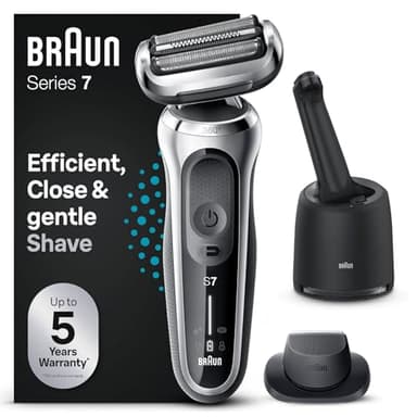 Braun Series 7 Rasoir Électrique Homme À Grille Sans Fil Argent, Rasage De Precision & En Douceur, Tondeuse Même Pour Les Barbes Dures & Parties Délicates, Étanche, Rechargeable, 70-S7200cc
