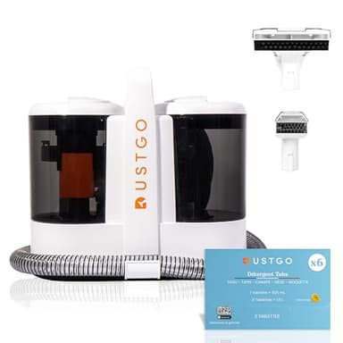 DUSTGO - Shampouineuse Canapé Tissu, Nettoyeur pour Tapis & Moquettes, Moteur 600W, Compact et Portable, Nettoyeur Voiture, Réservoir Amovible, Pour Meubles, Escaliers, Tissus d’Ameublement