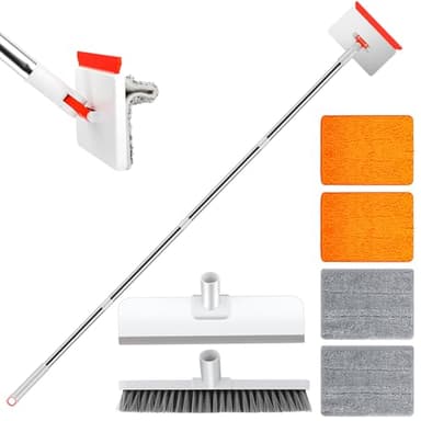 Nettoyeur de Murs et Plinthes, Balai Serpillère Télescopique jusqu'à 147 cm pour Nettoyer Sols, Murs, Plafonds, Carreaux et Fenêtres. Inclut Brosse et 4 Tampons.
