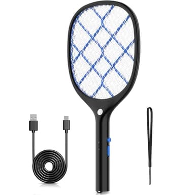 YISSVIC Raquette Electrique Insectes, 4000 V Raquette Anti Moustique Electrique Tapette à Mouches Rechargeable avec Lumière LED et Lanièrè Lutte Contre Moustiques Mouches Insectes Volants, Noir