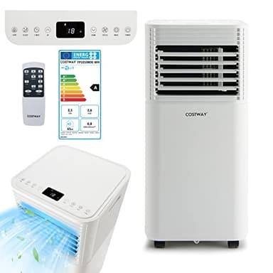 COSTWAY Climatiseur Mobile Silencieux 4 EN 1, 7000BTU, 15㎡+, Déshumidificateur 19L/Jour, Refroidissement,Ventilateur,Mode Nuit,Minuterie 24H,Kit Calfeutrage Inclus,Faible Conso,Blanc