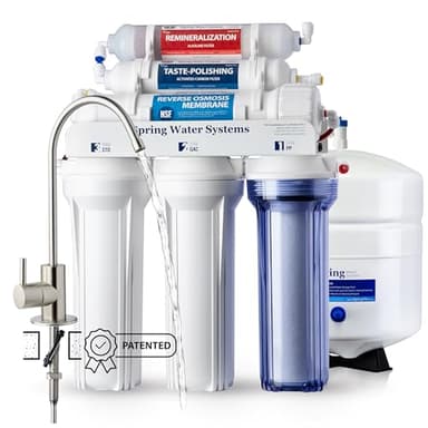iSpring RCC7AK Filtre Osmose Inverse, Certifié NSF 58, 75 GPD Purificateur d’Eau Alcalin à 6  Étapes, Filtre à Eau avec Charbon Actif et Reminéralisation  pH+, Robinet Breveté, Installation Facile