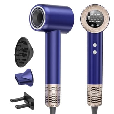 Seche Cheveux, Sèche Cheveux Professionnel Avec Moteur Haute Vitesse 140000 TR/Min, Flux 65 m/s, 300 Millions Ionique Négatifs, 59 dB à Faible Bruit Pour Maison et Voyages, Bleu