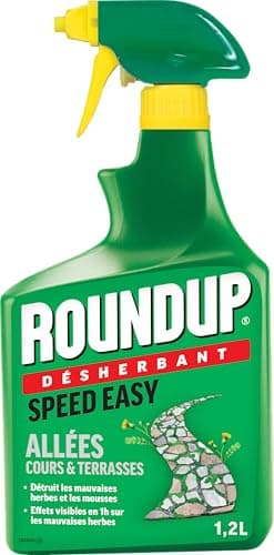 ROUNDUP RDCA12A - Désherbant Cours, Allées Terrasses Prêt à L'emploi 1,2 L - Premiers effets visibles 1h - Elimine mauvaises herbes et mousses par contact - Produit à base d'acide pélargonique - 33 m²