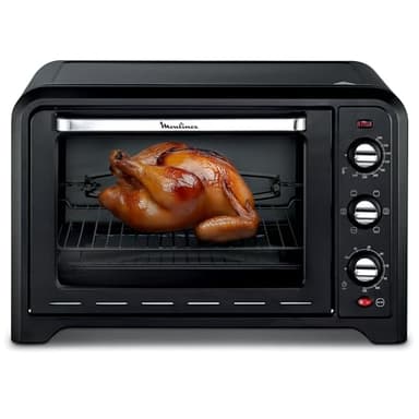 Moulinex Four électrique à chaleur tournante 60 L, 7 modes de cuisson, Tournebroche, Thermostat réglable jusqu’à 240 °C, Timer 120 minutes, 2 grilles réversibles, Optimo, Noir OX495810
