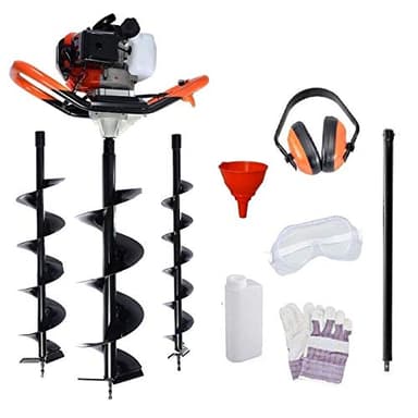 Dealourus Perceuse à terre à essence 65 cc 2 temps pour clôture, poteau de sol, 3 HP, type V, 3 forets de diamètre (100, 150 et 200 mm) équipement de sécurité et extension incluses