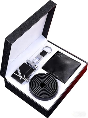 WOTENCE Cadeau Homme Ceinture Portefeuille Coffret Anniversaire Papa Pere Mari Copain Saint Valentin Fete des Peres Cadeau Noel (Noir)