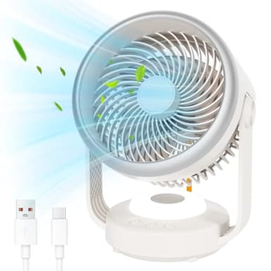 GuKKK Ventilateur Ultra Silencieux Portable de Table, 5400mAh Circulateur d'Air pour Bureau Avec 4 Vitesses et Inclinaison Réglable, pour Chambre