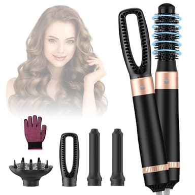 Bwaliffury Brosse Soufflante Air Styler Set, 5 en 1 Sèche-cheveux 1000W,Hair Styler 3 Températures,Fer a Boucler Ions Négatifs,Brosse Coiffante Chauffante,5 accessoires,Pour Lisser,Volumisante,Sécher