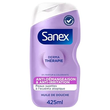 SANEX-Derma Thérapie-Huile de douche anti-démangeaisons et anti-irritations pour les peaux sujettes à l’eczéma atopique-moins d' irritations après 3 jours d'utilisation-complexe d’acides aminés-425 ML