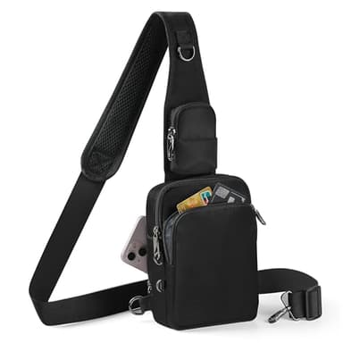 Tibroni Sac à bandoulière antivol - Sac de poitrine - Pour homme et femme - Étanche - Petit sac à main avec fermeture éclair et blocage RFID