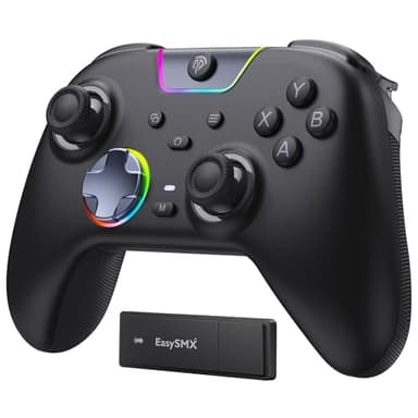 EasySMX Manette PC Sans Fil avec Boutons Silencieux/RGB/Déclencheurs Hall à Deux Niveaux/Joystick Sans Dérive, X05PRO Contrôleur Mobile pour PC/Switch/Android/iOS/Steam/Android TV Box, 1000 mAh, Noir