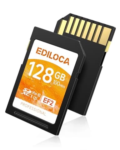 Ediloca EF2 Carte SD 128Go, Carte mémoire SD UHS-I, Lecture 100 Mo/s, écriture 90 Mo/s, C10, U3, V30, vidéo Full HD et 4K, pour photographes Professionnels