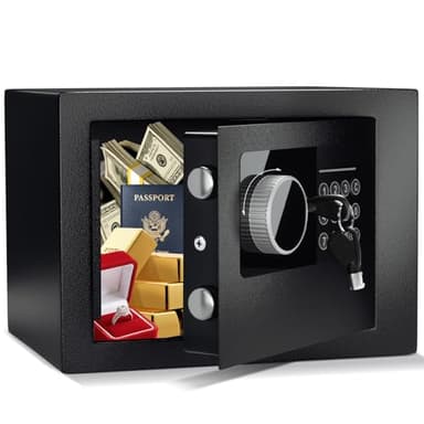 Petit Coffre Fort Électronique Numérique, Coffre-fort en Acier de 6.6L avec Serrure Électronique et 2 Clés, Coffre Fort Mural avec Système D'alarme Intelligent pour Argent Bijoux Documents, Noir