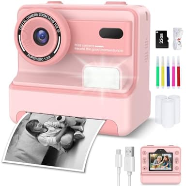 VSTKEN Appareil Photo Instantané Enfants, 48MP, 2.4" Écran,Zoom 10X,avec 32G SD&3 Rouleaux de Papier Thermique,1080P Caméra Enfant,Cadeaux pour Garçons & Filles de 3 à 12 Ans (Rose)