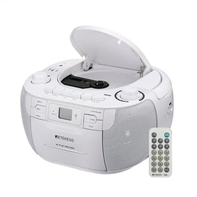 Retekess TR621 Boombox Poste Radio CD,Lecteur Cassette Audio,Boombox Stereo avec Enregistrement,Télécommande,Prise en Charge USB TF Casque,Accompagner Famille et Amis(Blanc)
