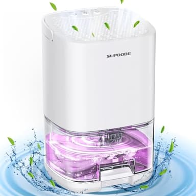 SUPOOBE Déshumidificateurs d air Electrique Deshumidificateur Portable 1100ML Silencieux avec LED 7 Colorées/Arrêt Automatique Pour Bain,Chambre à Coucher,Armoire