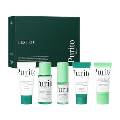 PURITO SEOUL Best Kit - Skincare Routine with Panthenol Cleanser & Cream, Unscented Centella Serum & Toner, Sun Lotion For All Skin Types, Gift Set, For Face, Facial Serum, K-Beauty, 3.52 fl. oz.