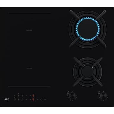 Electrolux CN071436DH - Table de cuisson mixte gaz/induction, verre noir, 60 cm, grilles en fonte
