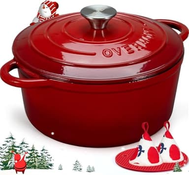 OVERMONT 26 cm Cocotte en Fonte Émaillée Four Hollandais Antiadhésive avec Couvercle Poignées e Recette