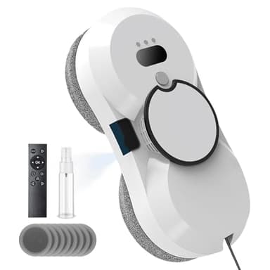 ﻿ Robot Nettoyeur Vitre, 5600 Pa D'aspiration,Robot Laveur de Vitre Automatique, Système de Sécurité, Navigation Intelligente, Télécommandé, pour Toutes Les Surfaces Lisses, avec 10 Chiffons (A)