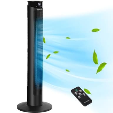 Aigostar Ventilateur Colonne(93 cm),écran LED,45W,4 Modes, 3 Vitesses,Minuterie 12 h,Oscillation 65°,Silencieux. Ventilateur sur Pied Télécommande,Noir- Harbor