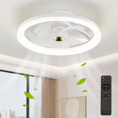 POWROL Ventilateur de Plafond Moderne avec Lumière et Télécommande, Ventilateur de Plafond Réversible Sans Pales 4 Vitesses 3 Couleurs Ventilateur de Plafond Silencieux Pour Salon et Chambre à Coucher