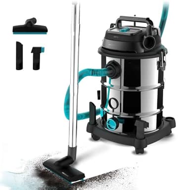 Cecotec Aspirateur pour Solides et Liquides de 30 L Conga Rockstar Wet & Dry Steel Pro. 1600 W, 23 kPa, Système de Drainage, Aspirateur et Souffleur, Structure Métallique, Roues, Rayon d'Action de 5m.