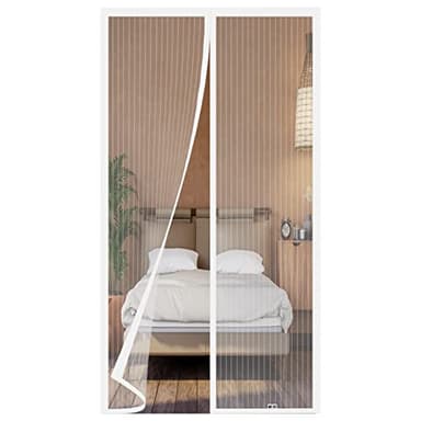 Moustiquaire Porte Fenetre Magnétique 120x220 cm, Rideau Anti Moustique Convient à Toutes les Tailles de Portes de Balcon, de Portes de Salon, de Portes Extérieures, de Portes Coulissantes, etc. Blanc