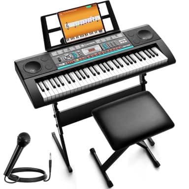 CAHAYA Clavier Piano 61 Touches - Ensemble de Piano Électronique pour Débutants avec Support, Tabouret, 1 Microphone, Haut-parleurs Intégrés, 3 Modes d'Enseignement, Clavier Électronique Portable avec