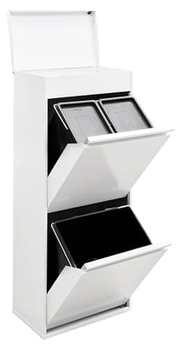 Arregui Top CR421-B Poubelle de recyclage à 3 compartiments avec tiroir supérieur 11 + 11 + 23 l (45 L) avec bacs pour récipients et produits organiques Blanc