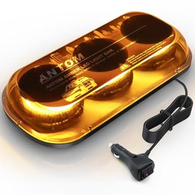 AnTom girophare LED vehicule 12V-24V Orange Phare d’Avertissement Clignotant magnétique 48 Modes E Homologation IP68 Feu Clignotant pour Voiture Route Toit de Voiture Camion UTV Remorque SUV