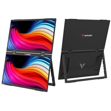 Écran Portable Double Verbatim avec Deux écrans 15,6", Moniteur Mobile Full HD en Plastique pour Ordinateur Portable, Tablette, Smartphone, PS5 et Nintendo Switch avec 2 Ports USB-C et 1 Port HDMI
