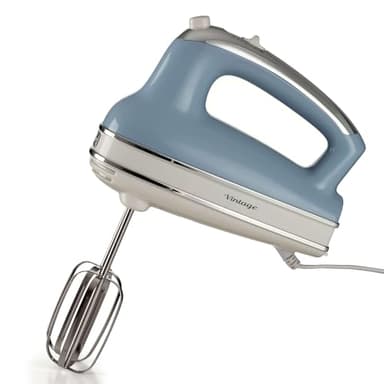 Ariete Vintage, Fouet Électrique Multifonction 1548, 5 Vitesses, Fonction Turbo, 2 Roues en Acier Inoxydable pour Fouetter et Pétrir, Convient à la Pâte, Pizza, Crème Fouettée, 450W, Bleu Clair