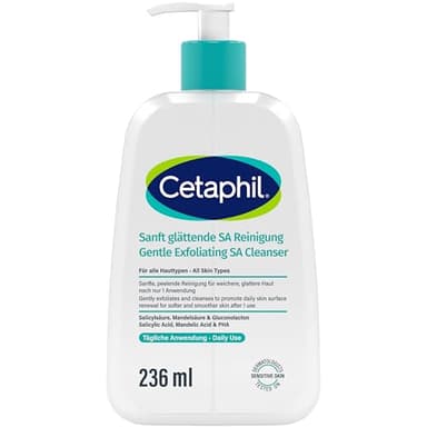 Cetaphil SA Nettoyant doux et lissant pour le visage et le corps, pour les peaux sèches, rugueuses, irrégulières, sujettes aux impuretés, à l'acide salicylique, 236 ml