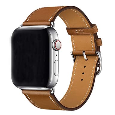 XCool Compatible avec Bracelet Apple Watch 42mm 44mm 45mm, Cuir Marron Single Tour Bande de Remplacement pour iwatch Series 7 Se/ 6/5 / 4/3