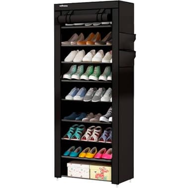 edihome, Étagère à Chaussures, en Tissu à 10 Niveaux, (58 x 28 x 162 cm), Meuble de Rangement, avec Housse de Protection, pour Talons Hauts, Pantoufles y Chaussures de Sport (Noir)