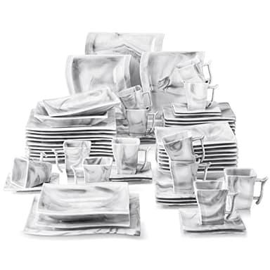 MALACASA Services de Vaisselle 12 Personnes, 60 Pièces Gris Marbré Vaisselle en Porcelaine, Service Assiette 12 Personnes Contenir Tasses à Café - Série Flora
