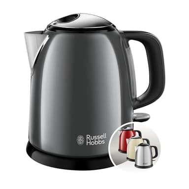 Russell Hobbs Bouilloire Electrique [Ultra Compacte] Colours Plus Gris (1L, Ebullition Rapide, Ecoulement parfait, Niveau d'Eau Visible, Filtre Anticalcaire, Economie d'Energie) 24993-70