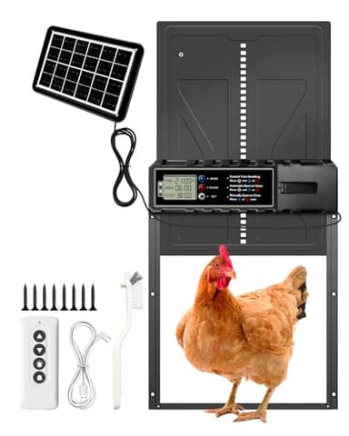 RUIZHI Porte Automatique Poulailler Solaire - Poulailler éTanche avec Affichage LED, Minuterie, Télécommande, Porte de Poulailler éLectrique, Anti-Clip, Alliage d'Aluminium
