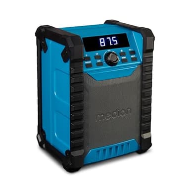 MEDION E65895 Radio de Chantier avec Batterie (boîtier Robuste, poignée de Transport, Bluetooth, Protection Contre Les éclaboussures (IP54), Radio FM, AUX) Vert