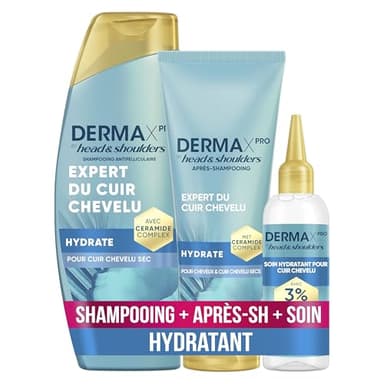 Head & Shoulders DermaXPro Hydrate Shampoing 250ml, Avec Complexe de Céramides, Pour Cuir Chevelu Sec Aide à Renforcer la Barrière Cutanée, 72H d’Hydratation