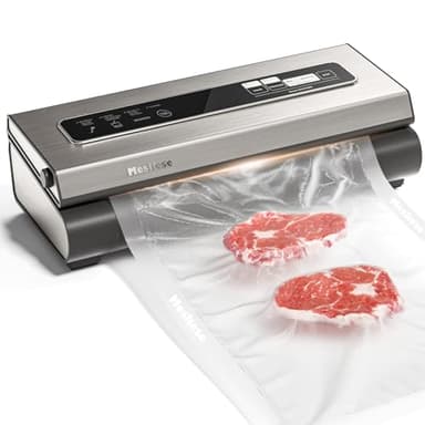 Mesliese Machine Sous Vide Alimentaire 90Kpa Puissant Appareil de Mise Sous Vide, 6-en-1 Compact Machine D'emballage des Aliments, 2 Rouleaux de Sac et 5 Sacs Prédécoupés, Modes Sec et Humide (Argent)