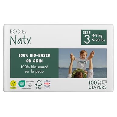 ECO by Naty Couches Ecologiques pour Bébé - Couches écologiques à base de plantes, parfaites pour la peau sensible de bébé et qui empêchent les fuites (Taille 3 - 100 couches)