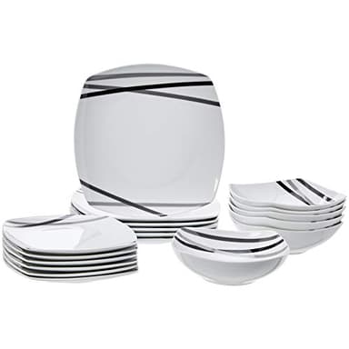 Amazon Basics Service de table 18 pièces, Carré, Lignes modernes, pour 6 personnes, 120 x 60 x 48 cm (L x l x H)