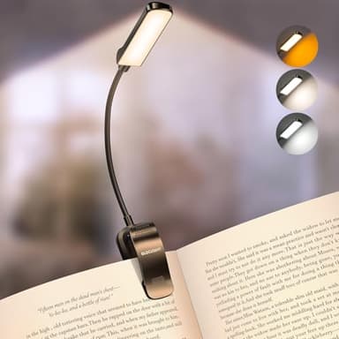 Glocusent Lampe de Lecture Rechargeable, 20 LED Liseuse Lampe Clip, Gradation Progressive & 5 Modes Protection des Yeux, 3–100LM, 360° Cou Flexible, Indicateur, Longue Travail pour Lire au Lit