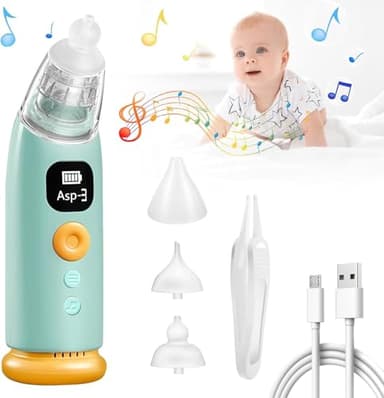 HyAdierTech Mouche Bébé Electrique, Aspirateur Nasal pour Bébé avec 3 Niveaux d'aspiration et 3 Embouts Silicone, Nettoyeur Nasal Portabilité avec Musique et Lumière pour Tout-Petits et Nourrissons