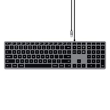 Satechi Clavier Slim W3 Rétroéclairé avec Câble avec Pavé Numérique, QWERTY Américain, USB-C, Clavier Lumineux pour MacBook Pro/Air, iPad Pro/Air, Mac Mini, iMac et Plus – Gris - Disposition US