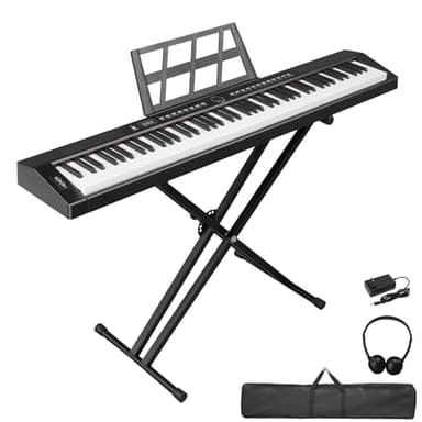 LEADZM Piano Numérique Semi-Marteau 88 Touches, Clavier Électronique avec Support en Forme de X à Double Tube, Bluetooth MIDI, Pupitre de Partition, Pédale de Sustain, Écouteurs
